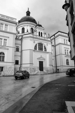 Sarajevo - Bosnia and Herzegovina - 11 FEB 2024: Exterior facade view of the Cyril and Methodius Church on Josipa Stadlera street, Sarajevo. clipart