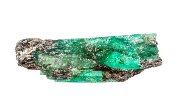 Close Sample Natural Stone Geological Collection Rough Emerald Crystal Isolated Stock Picture