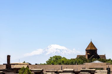 view of Saint Gayane Church and Mount Ararat in Etchmiadzin, Armenia on sunny summer day clipart