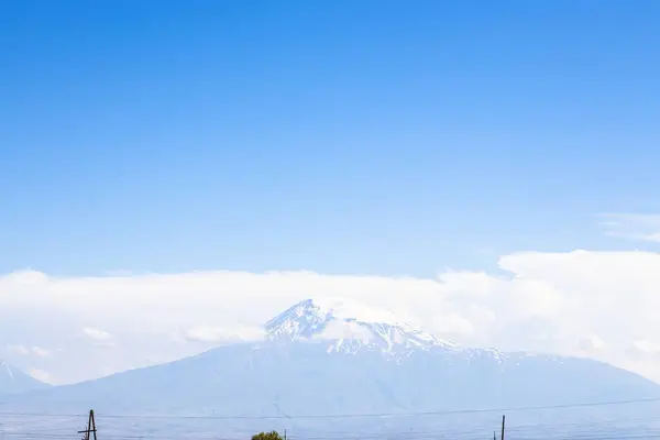 stock image view of Mount Ararat under blue sky in Armenia from Zvartnots Cathedral withon sunny summer day