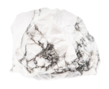 Jeolojik koleksiyondaki doğal taş örneğini kapat - beyaz arkaplanda cilalanmamış ultraviyole mineral