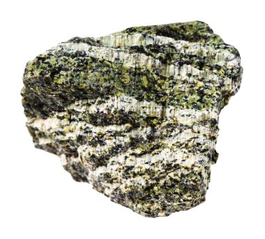 close up of sample of natural stone from geological collection - raw chrysotile serpentine mineral isolated on white background clipart