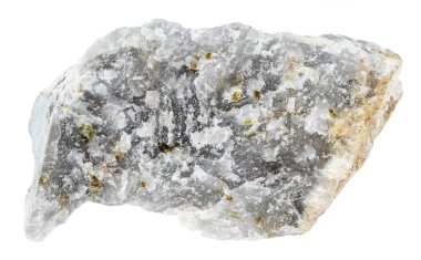 Jeolojik koleksiyondaki doğal taş örneklerini kapat - beyaz arkaplanda izole edilmiş ham melilit (melilite-monticellite metasomatite) kaya