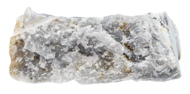 Jeolojik koleksiyondaki doğal taş örneklerini kapat - cilalanmamış melilit (melilite-monticellite metasomatite) beyaz arka planda izole edilmiş kaya
