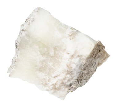 Jeolojik koleksiyondaki doğal taş örneğini kapat. Kazakistan 'dan beyaz arka planda izole edilmiş ham pinnoit mineral.