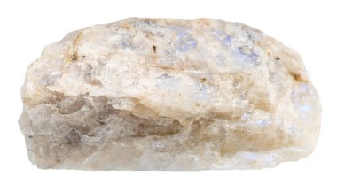 Jeolojik koleksiyondaki doğal taş örneğini kapat. Kuzey Karelya 'dan beyaz arka planda izole edilmiş saf belomorit ay taşı minerali.