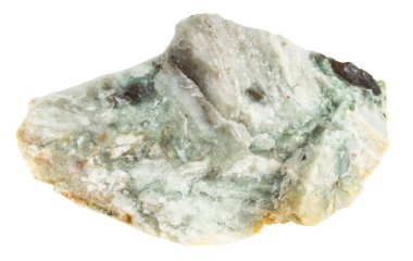 Jeolojik koleksiyondaki doğal taş örneklerini kapatın. Beyaz arka planda Kırım 'dan izole edilmiş cilalanmamış çernomorit minerali.