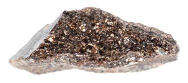 Jeolojik koleksiyondaki doğal taş örneğini kapat - Kola Yarımadası 'ndan beyaz arkaplanda izole edilmiş ham phlogopit minerali