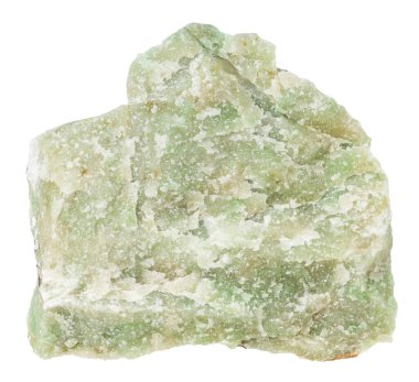 Jeolojik koleksiyondaki doğal taş örneklerini kapatın. Kazakistan 'dan beyaz arka planda izole edilmiş cilalanmamış grossular-vesuvian rodingite minerali.