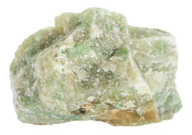 Jeolojik koleksiyondaki doğal taş örneklerini kapatın. Kazakistan 'dan beyaz arka planda izole edilmiş ham grossular-vesuvian rodingite minerali.