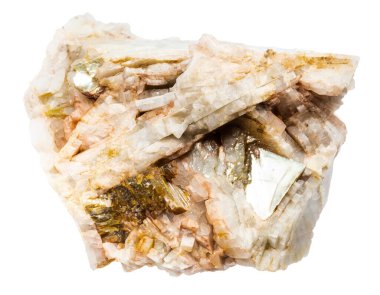 close up of sample of natural stone from geological collection - raw albite mineral with muscovite isolated on white background from North Karelia clipart