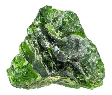 Yakutia 'nın beyaz zemininden izole edilmiş, cilalanmamış krom diopside minerali.