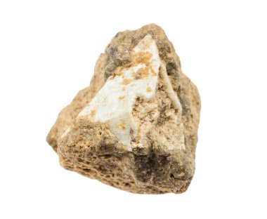 Jeolojik koleksiyondaki doğal taş örneklerini kapatın. Beyaz arka planda Yakutia, Aktaranda 'dan izole edilmiş çiğ aktarandit minerali.