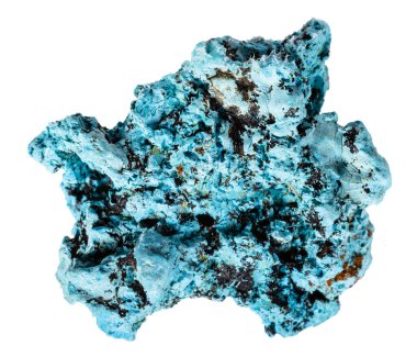 Jeolojik koleksiyondaki doğal taş örneğini kapat. Katanga, Kongo 'dan beyaz arka planda izole edilmiş çiğ baraka minerali.