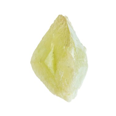 close up of sample of natural stone from geological collection - rough twinned green sphene crystal isolated on white background from Pakistan clipart