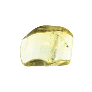 Jeolojik koleksiyondaki doğal taş örneklerini kapatın. Transbaikalia, Sherlovaya Gora 'dan beyaz arka planda izole edilmiş sarılmış heliodor minerali.