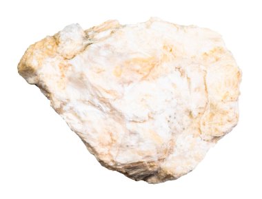 Jeolojik koleksiyondaki doğal taş örneğini kapat - Azerbaycan 'dan beyaz arka planda izole edilmiş ham xonotlite minerali