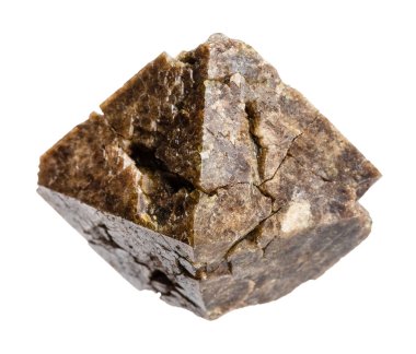 Jeolojik koleksiyondaki doğal taş örneklerini kapatın. Beyaz arka planda izole edilmiş sert zirkon minerali.