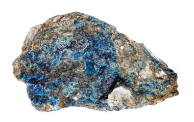 Jeolojik koleksiyondaki doğal taş örneklerini kapatın. Beyaz arka planda cilalanmamış tembel mineral.