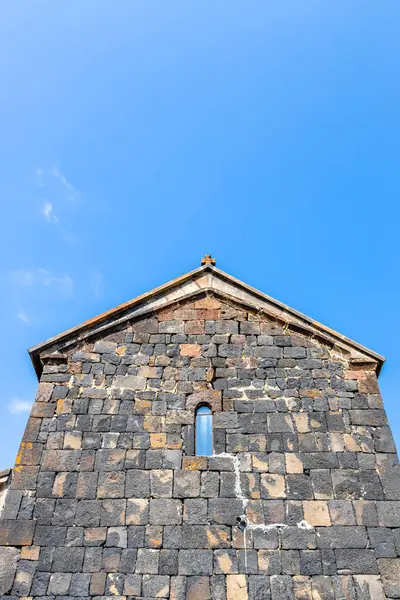 stock image black facade of Surp Arakelots church in Sevanavank Sevan Monastery, Armenia on sunny summer day on Sevan Peninsul