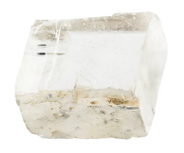 stock image close up of sample of natural stone from geological collection - unpolished transparent iceland spar mineral isolated on white background from Krasnoyarsk Krai