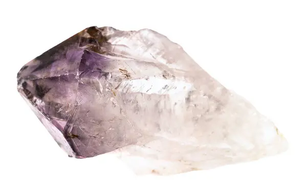 stock image close up of sample of natural stone from geological collection - rough amethyst quartz crystal isolated on white background