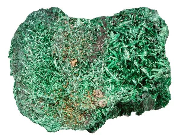 stock image close up of sample of natural stone from geological collection - rough velvet malachite mineral isolated on white background from Katanga, Congo