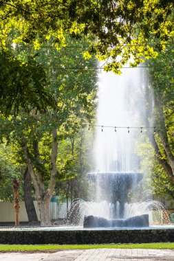 Güneşli yaz akşamlarında Erivan 'daki İngiliz Parkı' nda güneşli bir çeşme.