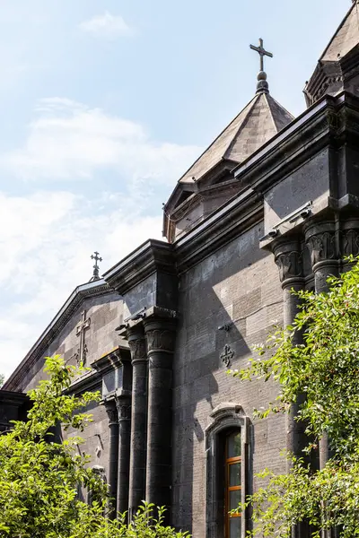 Stock image black wall of Cathedral of the Holy Mother of God (Church of Our Lady of Seven Wounds) in Gyumri city, Armenia on sunny summer day