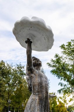 Yerevan, Armenia - October 1, 2023: water fountain in sculpture Imagination in Park of 2800th anniversary of founding of city of Yerevan on Italy street in Yerevan on autumn day clipart