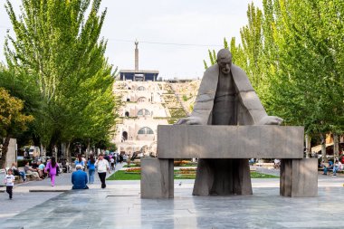 Yerevan, Armenia - September 29, 2023: Monument to Alexander Tamanyan near Cascade stairs in Yerevan city in autumn. It was erected in 1974 by sculptor Hovsepyan and architect Seda Petrosyan clipart