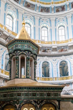 Istra, Russia - May 7, 2023: top of katholikon is modeled after the Church of the Holy Sepulchre in Jerusalem inside Resurrection Cathedral of New Jerusalem Monastery in Moscow Region of Russia clipart