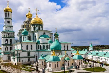 Istra, Russia - May 7, 2023: Underground Church of Constantine and Helena and building of Resurrection Cathedral of New Jerusalem Monastery near Istra town in Moscow Region of Russia clipart