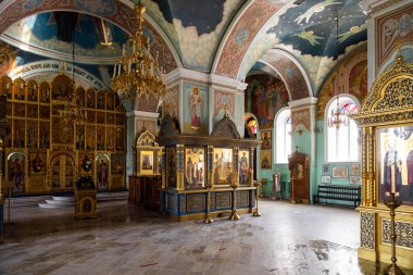 Kolomna, Russia - June 10, 2022: inside of Church of the Icon of the Mother of God of Tikhvin of Kolomna Kremlin in Old Kolomna city clipart