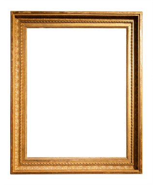 Retro dikey klasik sarı kahverengi ahşap çerçeve beyaz arkaplan üzerinde izole edilmiş.