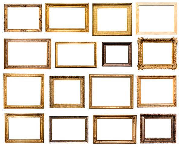 Conjunto Marcos Madera Antiguos Horizontales Aislados Sobre Fondo Blanco Con — Foto de Stock