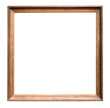 Basit bir ahşap kare çerçeve beyaz arkaplan üzerinde kesme tuval ile izole