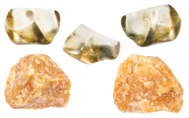 set of various samples of raw orthoclase minerals isolated on white background clipart