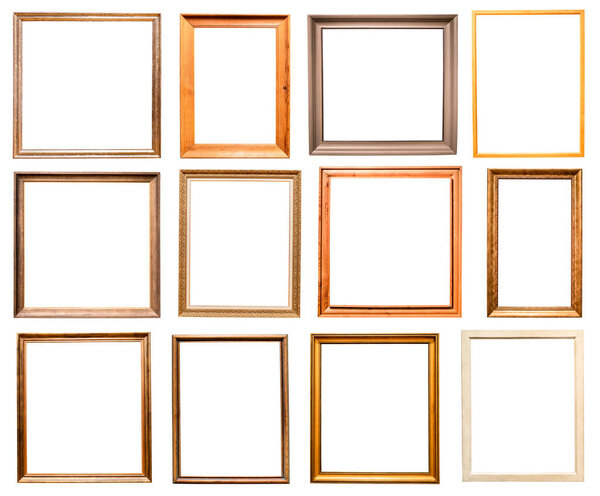 Conjunto Varios Marcos Verticales Pintura Madera Aislados Sobre Fondo Blanco — Foto de Stock