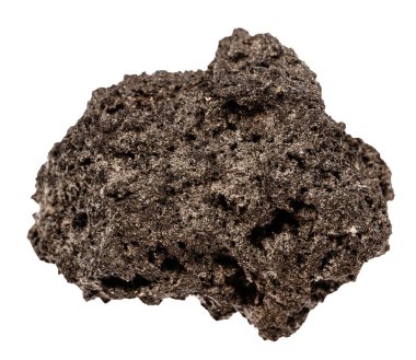 Jeolojik koleksiyondaki doğal taş örneklerini kapatın. Beyaz arka planda izole edilmiş kesilmemiş sünger taşı minerali.