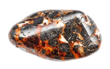 Jeolojik koleksiyondaki doğal taş örneklerini kapat - beyaz arka planda izole edilmiş franklinit ve zincit minerali