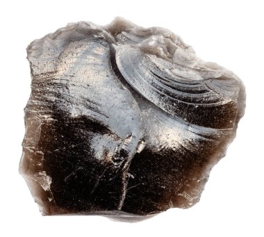 Jeolojik koleksiyondaki doğal taş örneğini kapat. Beyaz arka planda, Ermenistan 'dan cilalanmamış volkanik cam.