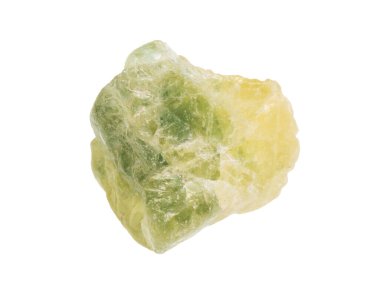 Jeolojik koleksiyondaki doğal taş örneklerini kapatın. Beyaz arka planda bulunan çiğ sarı safir korundum minerali.