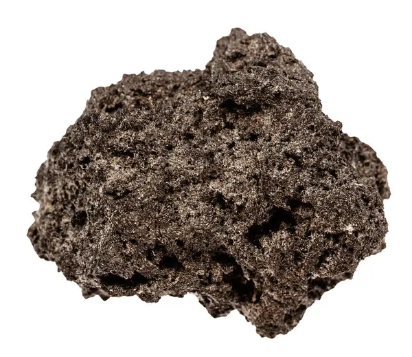 Jeolojik koleksiyondaki doğal taş örneklerini kapatın. Beyaz arka planda izole edilmiş kesilmemiş sünger taşı minerali.