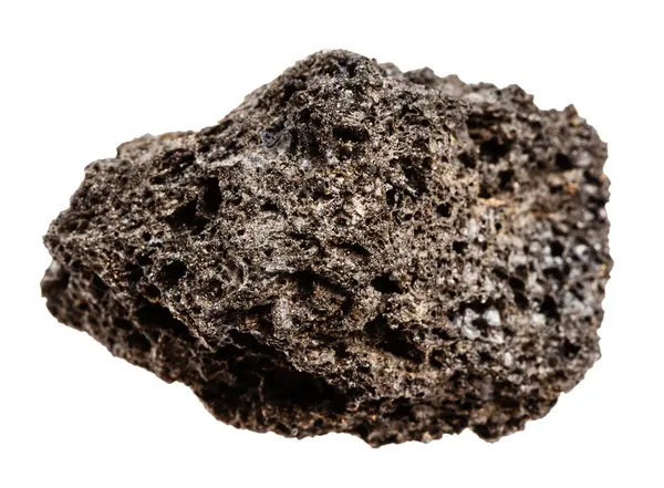 Jeolojik koleksiyondaki doğal taş örneklerini kapatın. Beyaz arka planda izole edilmiş ham pumisit minerali.