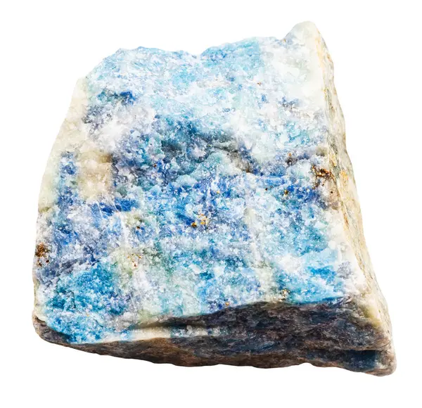Jeolojik koleksiyondaki doğal taş örneğini kapat - kesilmemiş lazurit minerali beyaz arka planda izole edilmiş
