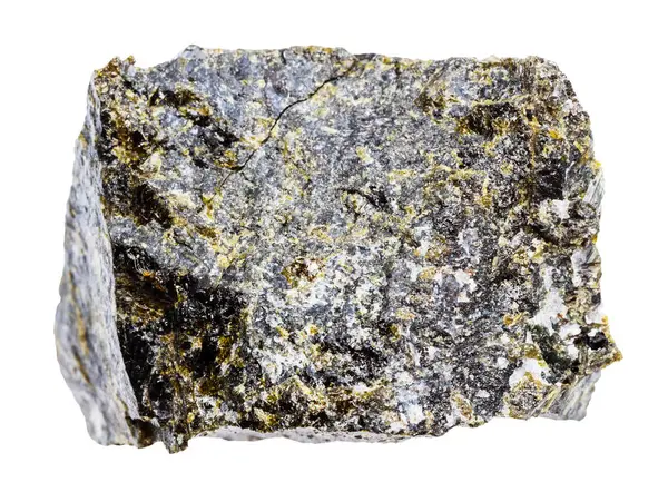 Jeolojik koleksiyondaki doğal taş örneklerini kapatın. Çalışmayan diopside minerali beyaz arka planda izole edildi.