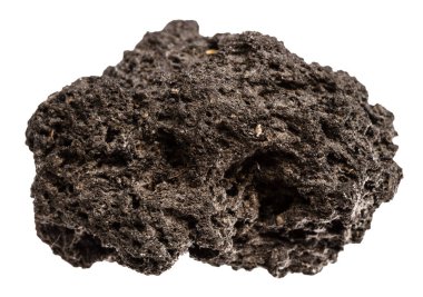 Jeolojik koleksiyondaki doğal taş örneğini kapat. Beyaz arka planda izole edilmiş cilalanmamış sünger taşı minerali.