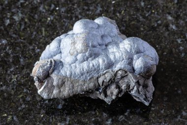 Rusya, Altai 'den yakın mesafeden siyah granit arkaplan üzerine sert lityophorit minerali örneği