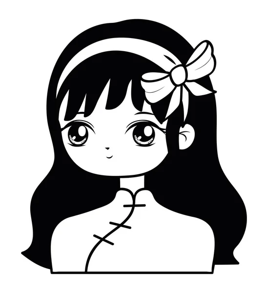 Anime Žena Ilustrace Přes Bílou — Stockový vektor
